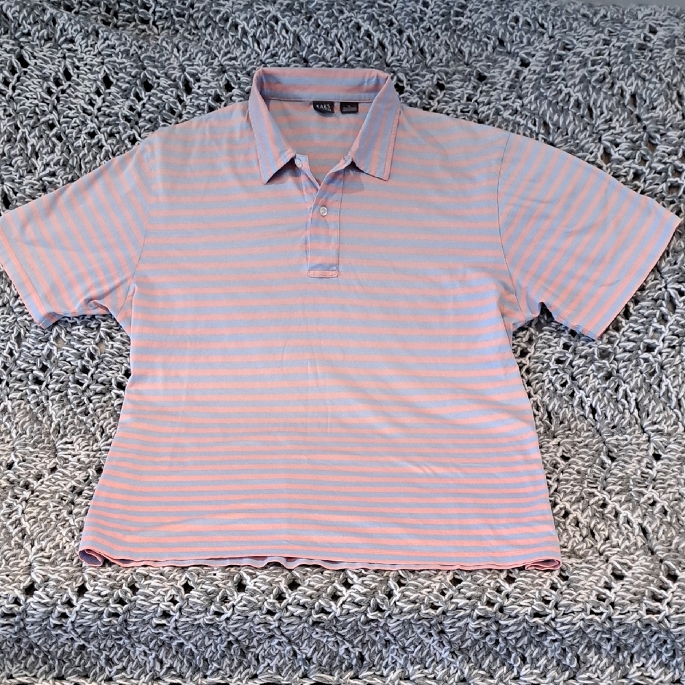 Saks Fifth Avenue Pink and Light Blue Striped Polo Shirt
